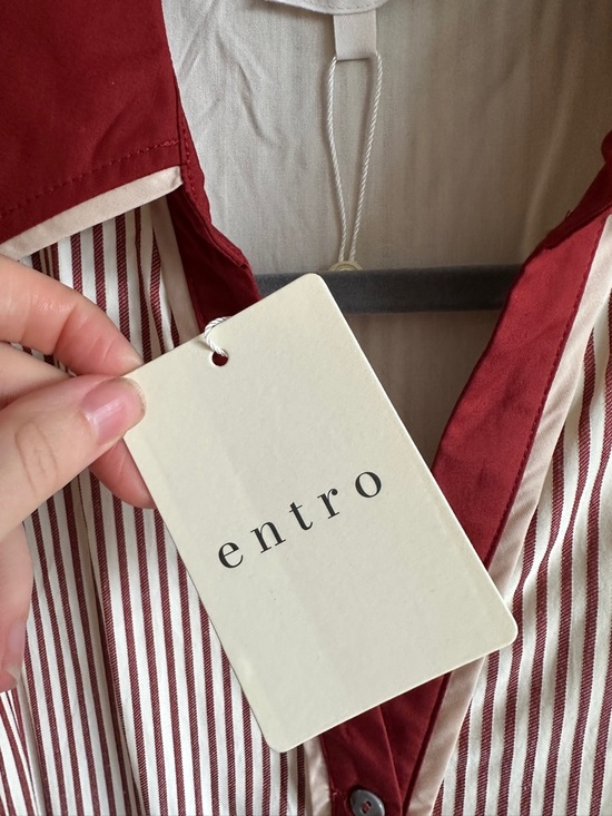 NWT Entro Red and Ivory Striped Belted Shirt Dress - Picture 4 of 13